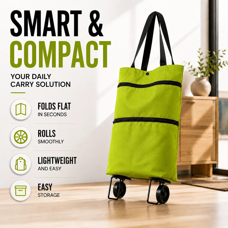 SpaceRoll™ Foldable Rolling Grocery Tote for Heavy Bags & Easy Carrying