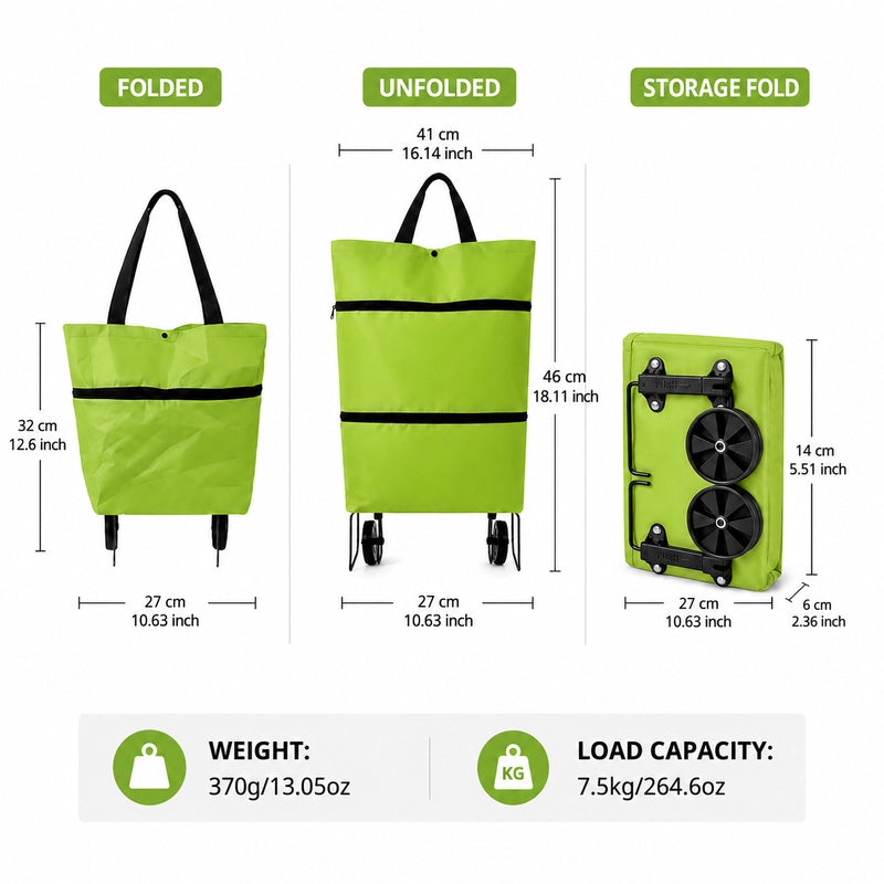 SpaceRoll™ Foldable Rolling Grocery Tote for Heavy Bags & Easy Carrying